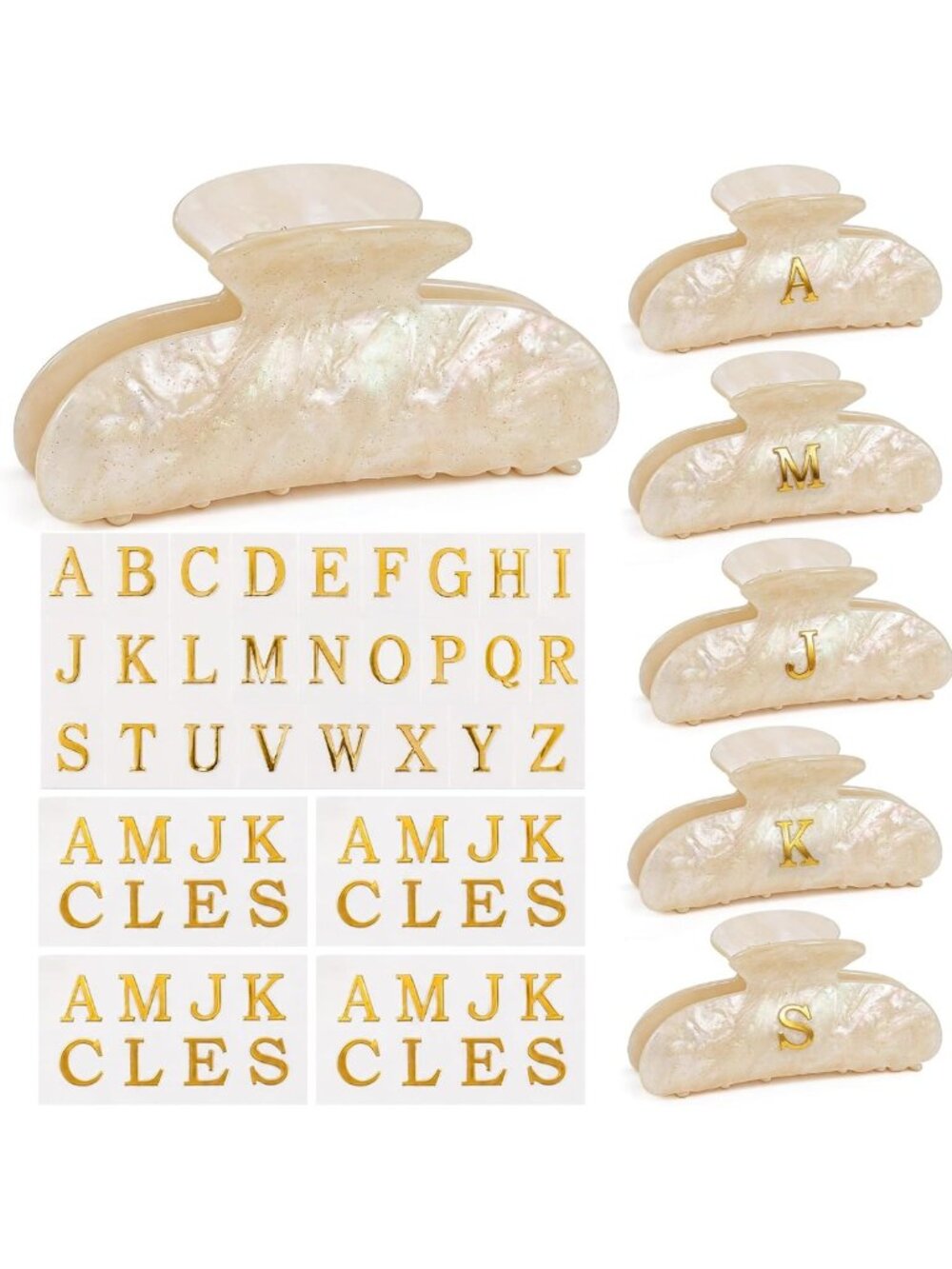 Personalized Initial Hair Clips for Women & Teens – 6 Cute 4'' Claw Clips
